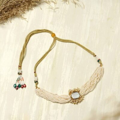 Gold Finish Kundan Polki & Pearl Choker Necklace