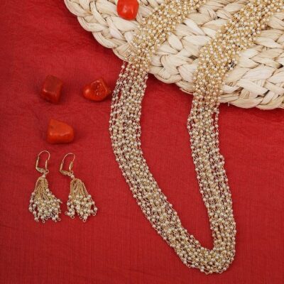 Gold Plated Antique White Pearls Flower Shaped Jewellery Set