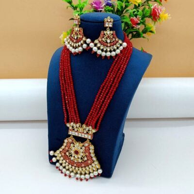 Gold-Plated & Red Stone beaded Jewellery Set
