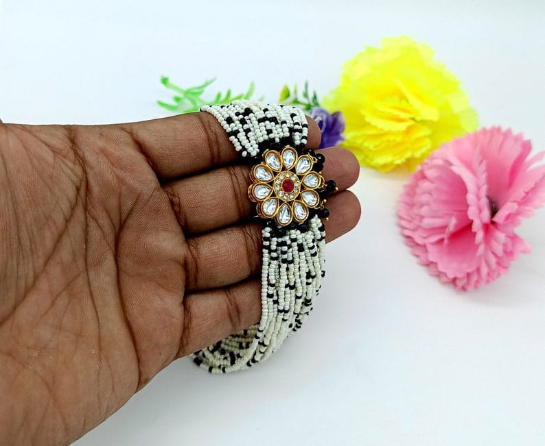 22kt Gold Plated Multi Gemstone Necklace Set -Adjustable Polki Diamond Necklace - Image 9