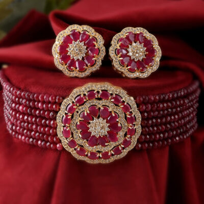 Beautiful Ruby Red Ad Neckpiece Set