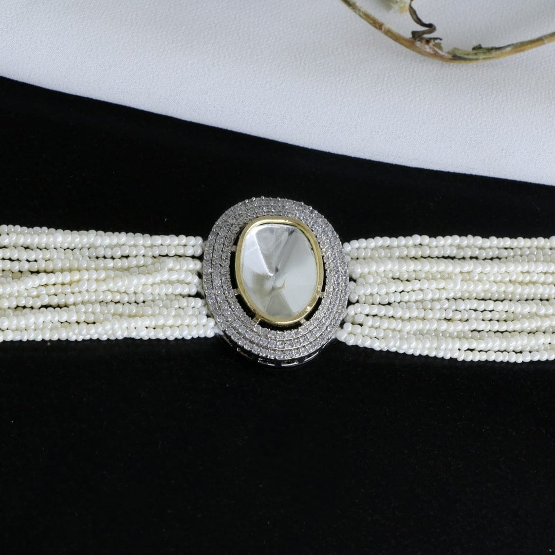 Silver Plated Polki Necklace Set - Image 2