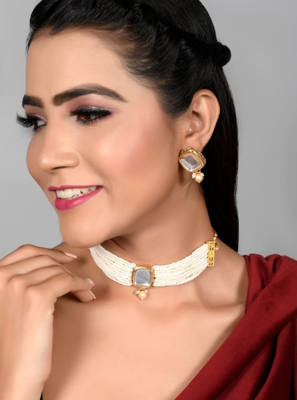 22kt Gold Plated Kundan Necklace Set - Image 2