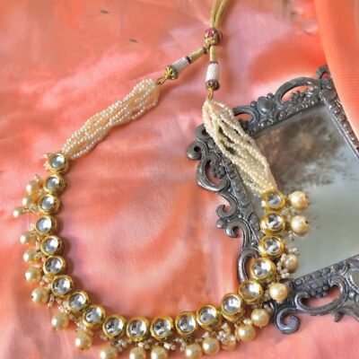 Gold Finish Kundan Polki Choker Necklace Set