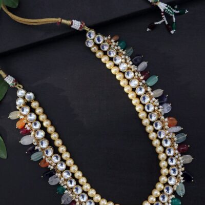 Multi Color Kundan And Bead Embellished Necklace