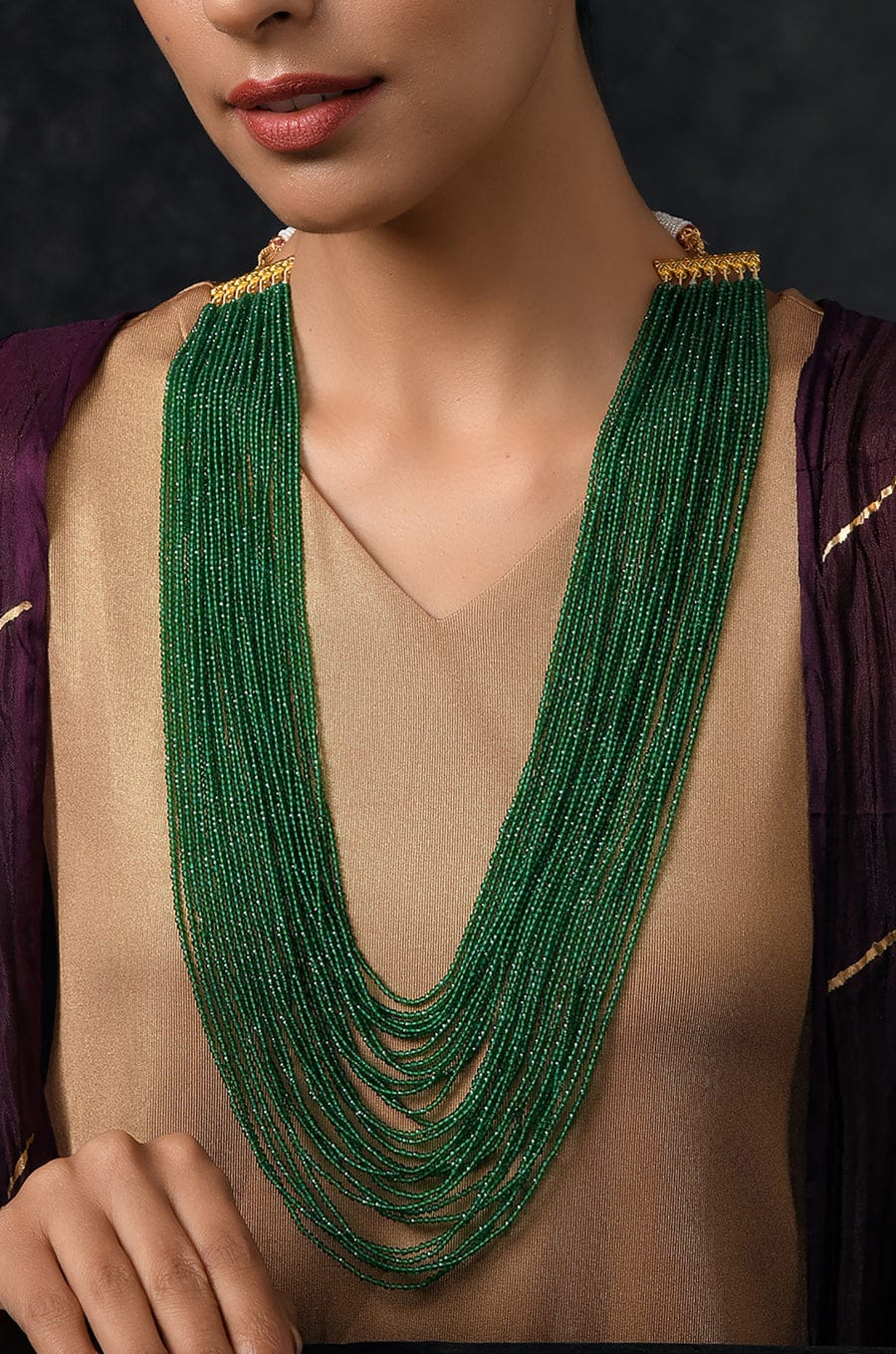 Gold Finish Onyx & Tumble Multi-Layered Necklace - Image 3
