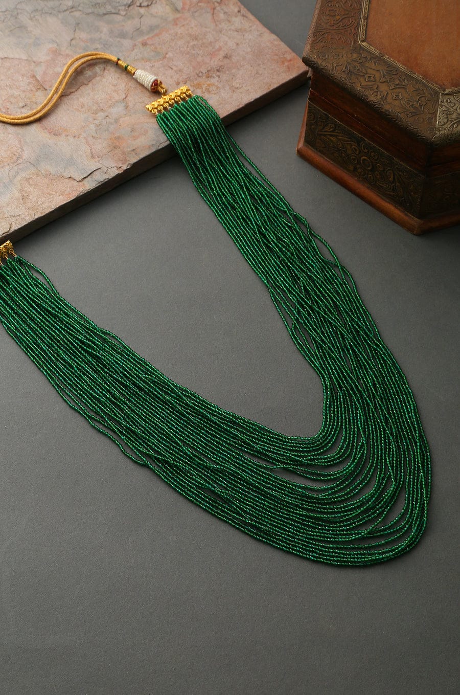 Gold Finish Onyx & Tumble Multi-Layered Necklace