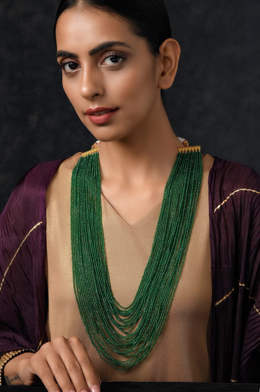 Gold Finish Onyx & Tumble Multi-Layered Necklace - Image 2