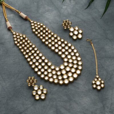 Gold Finish Kundan Polki Necklace Set