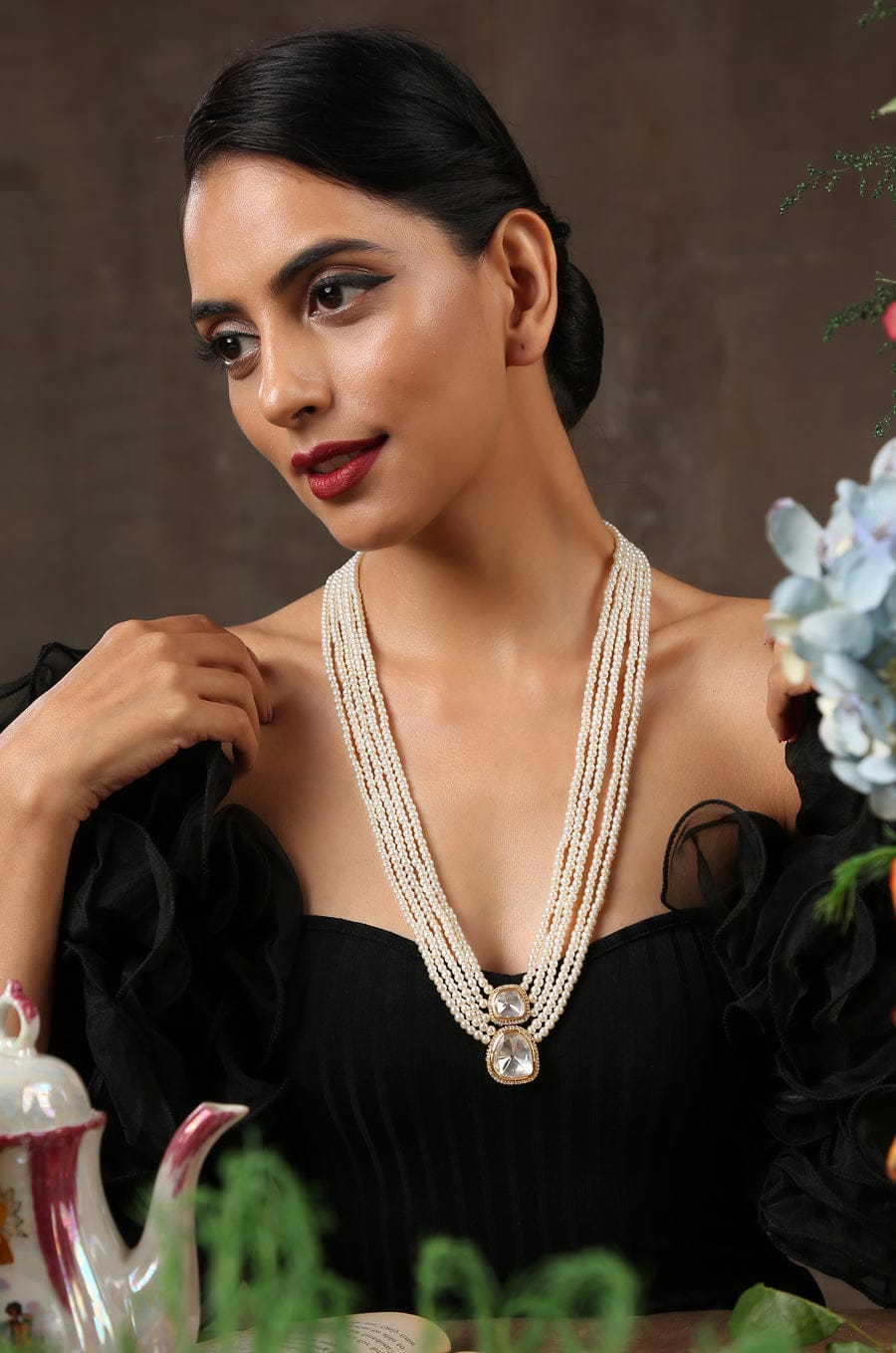 Victorian Uncut Polki Faux Diamond Necklace set - Image 4