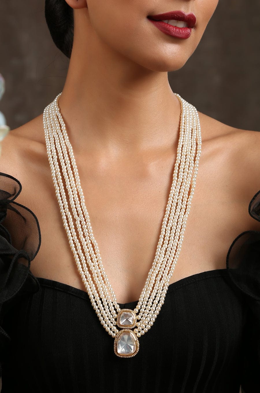 Victorian Uncut Polki Faux Diamond Necklace set - Image 7