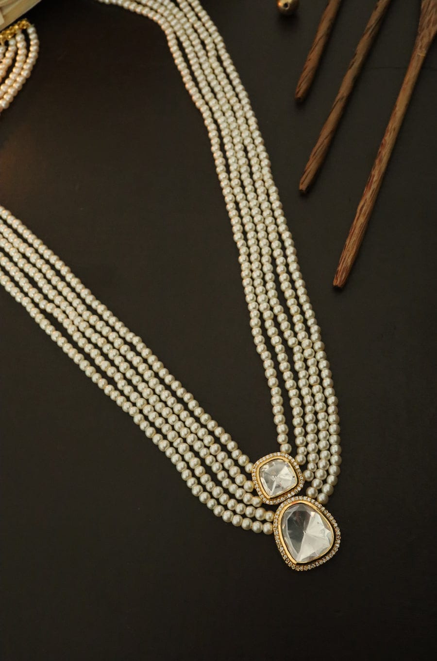 Victorian Uncut Polki Faux Diamond Necklace set - Image 5