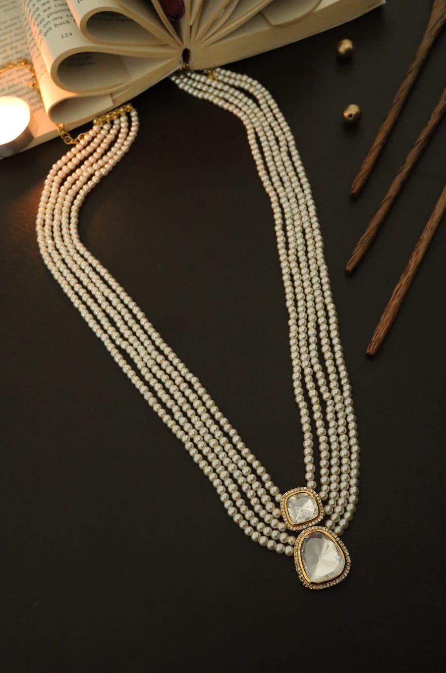 Victorian Uncut Polki Faux Diamond Necklace set - Image 3