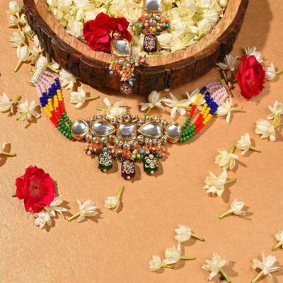 Gold Plated Kundan Adjustable Necklace Set