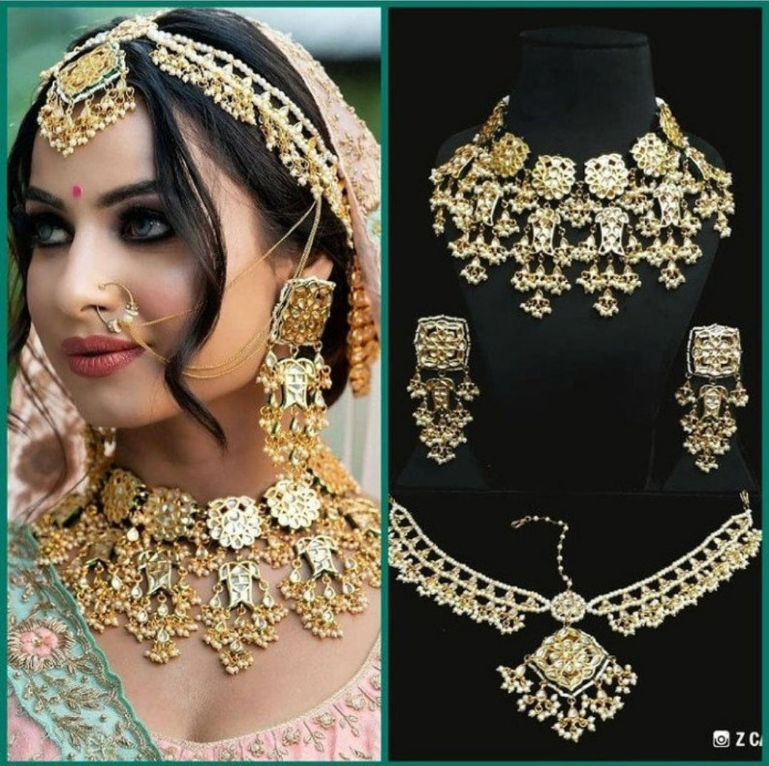 Gold Plated Kundan Adjustable Necklace Set With Mathapatti