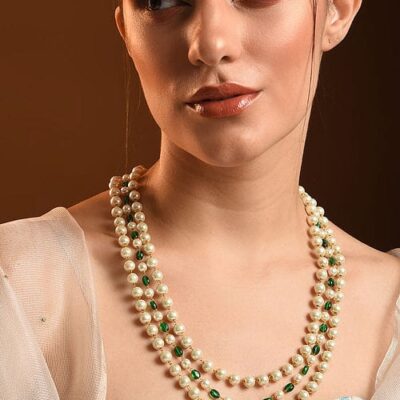 Green Pearl Beaded Layered Necklace