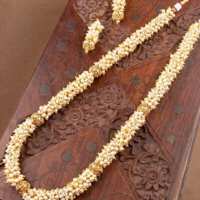 Gold plated Handcrafted pearl long necklace