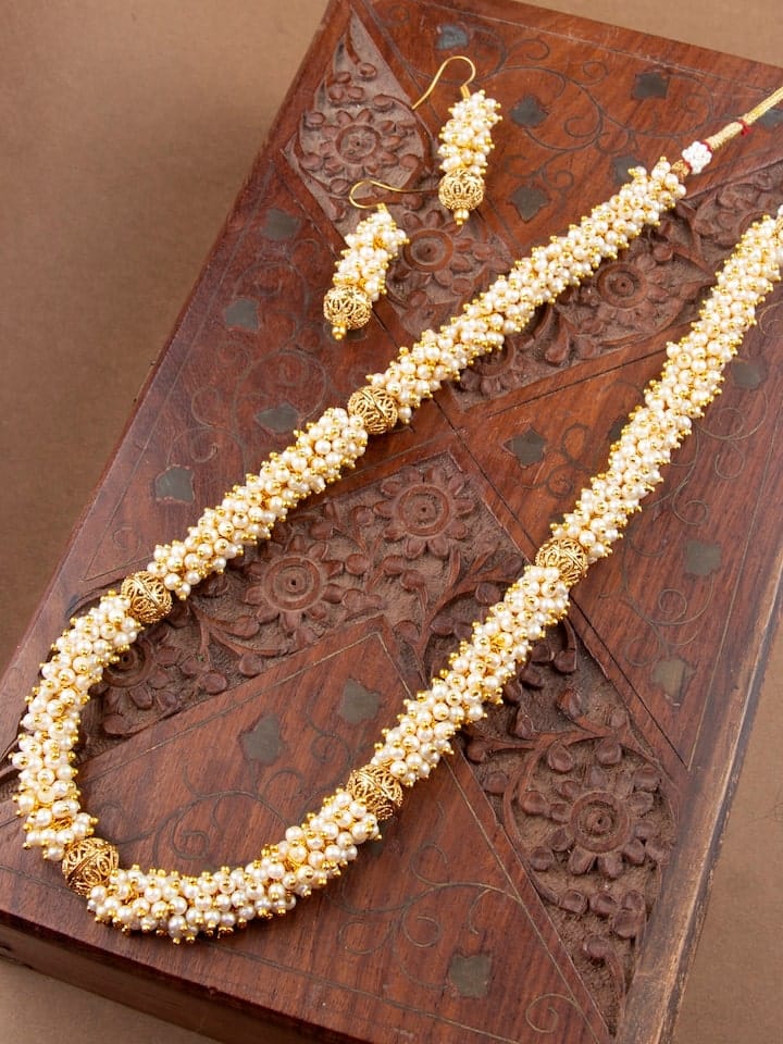 Gold plated Handcrafted pearl long necklace
