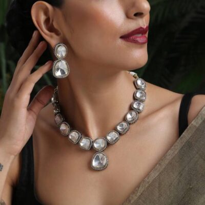 Victorian Uncut Polki Faux Diamond Necklace set