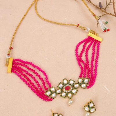 Crystal Beaded Kundan Necklace Set