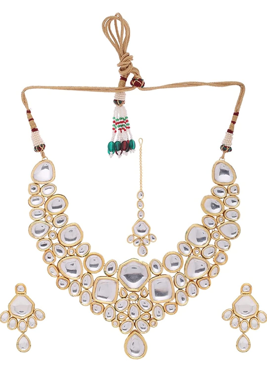 Stunning Kundan Choker Necklace Set With Maang Tikka - Image 3