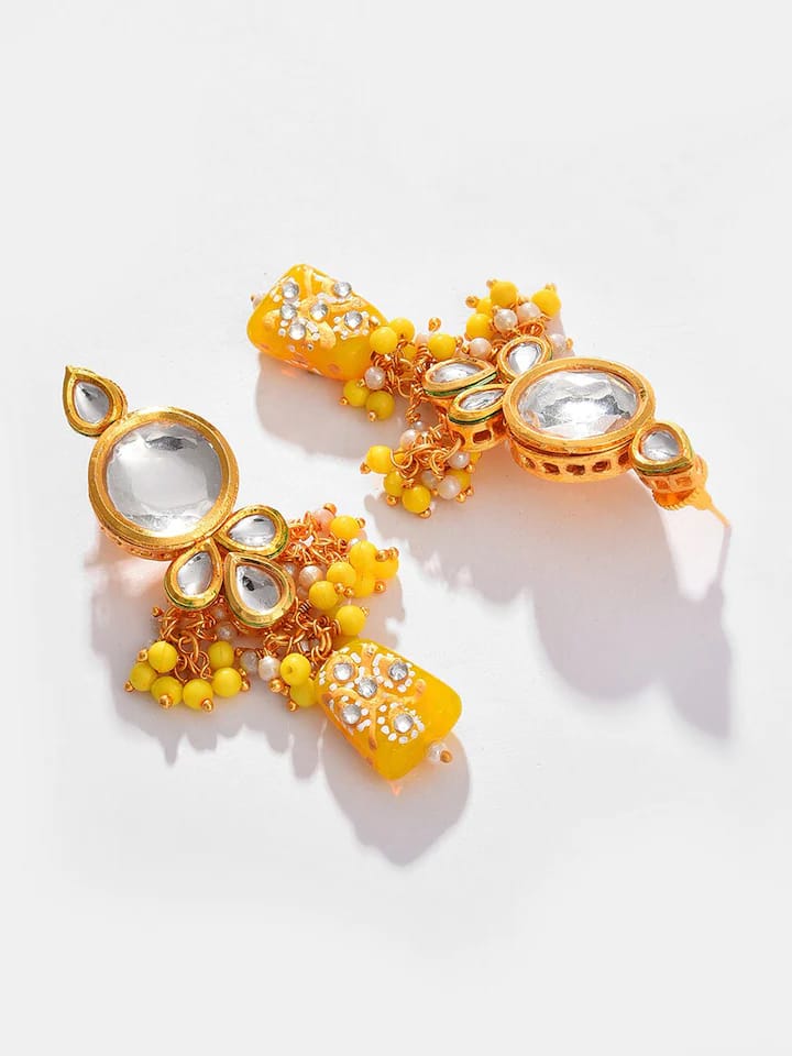 Gold Plated Kundan Beaded Necklace and Earring Set - Image 3