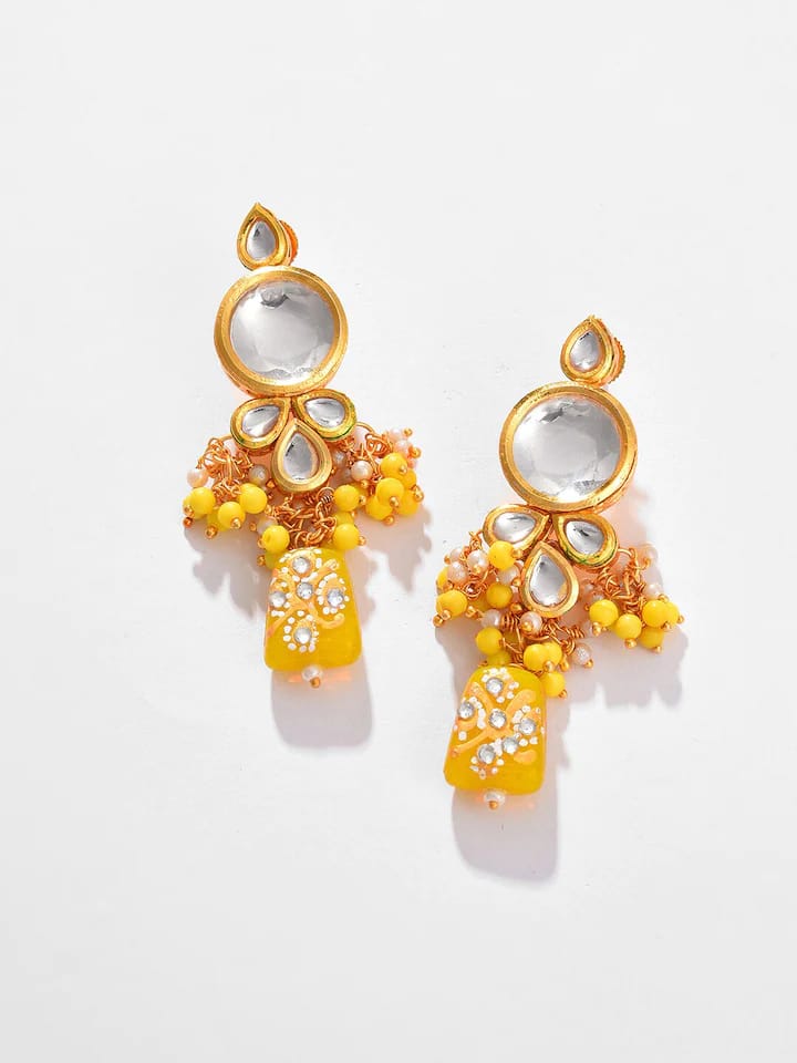 Gold Plated Kundan Beaded Necklace and Earring Set - Image 6