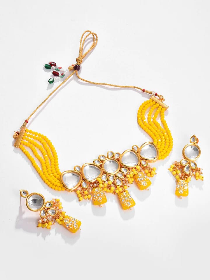 Gold Plated Kundan Beaded Necklace and Earring Set - Image 5