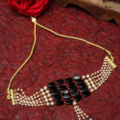 Gold-Toned & Black Choker Necklace