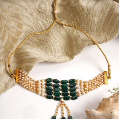 Gold-Toned & Green Choker Necklace