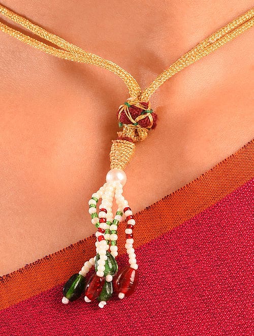 Gold Plated Kundan Beaded Necklace - Image 5