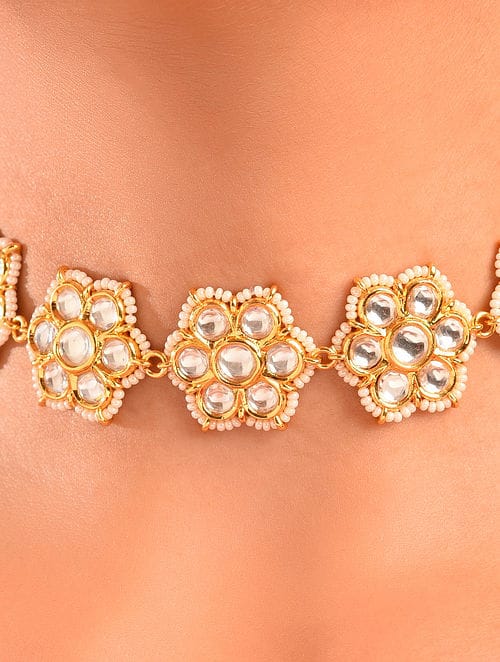 Gold Plated Kundan Beaded Necklace - Image 4