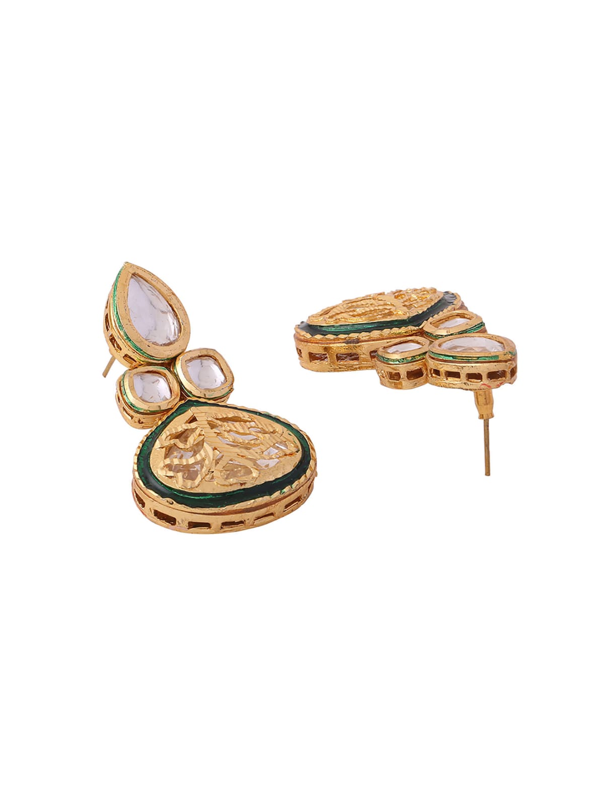 Beautiful Meenakari Long Kundan Necklace with Green Beads Se - Image 5