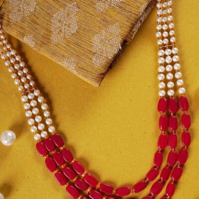 Red Gold-Plated Kundan Layered Long Necklace