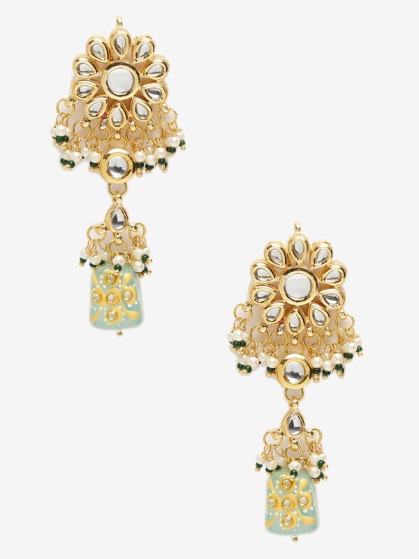 Gold Plated Kundan Polki And Pearl Earrings - Image 3