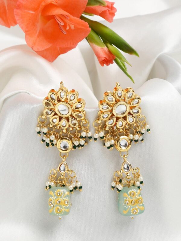 Gold Plated Kundan Polki And Pearl Earrings
