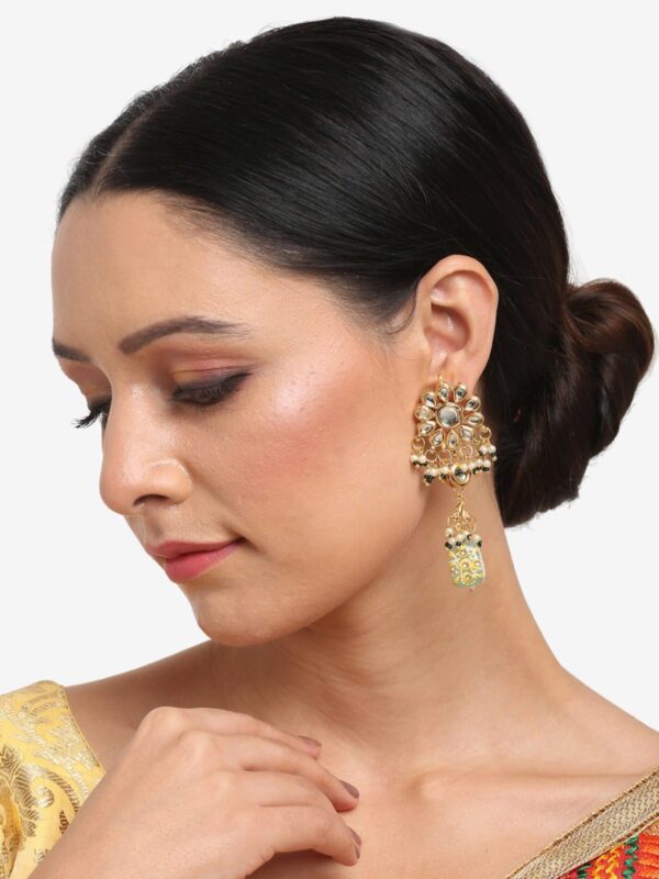 Gold Plated Kundan Polki And Pearl Earrings - Image 2
