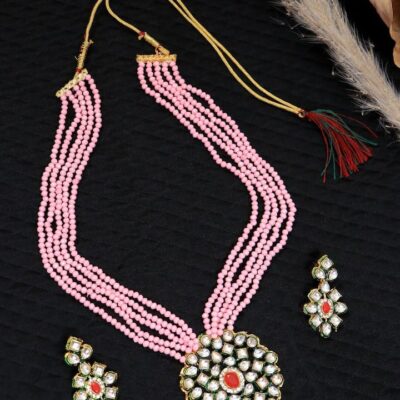Pink Gold Plated Designer Stone Studded Jewellery
