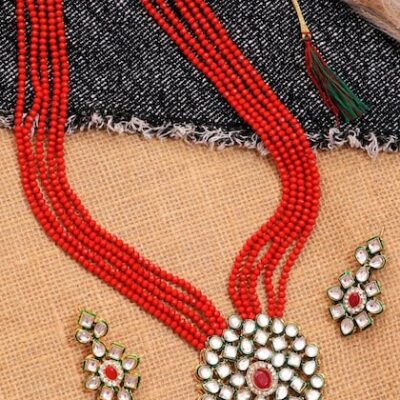 Red Gold Plated Designer Stone Studded Jewellery