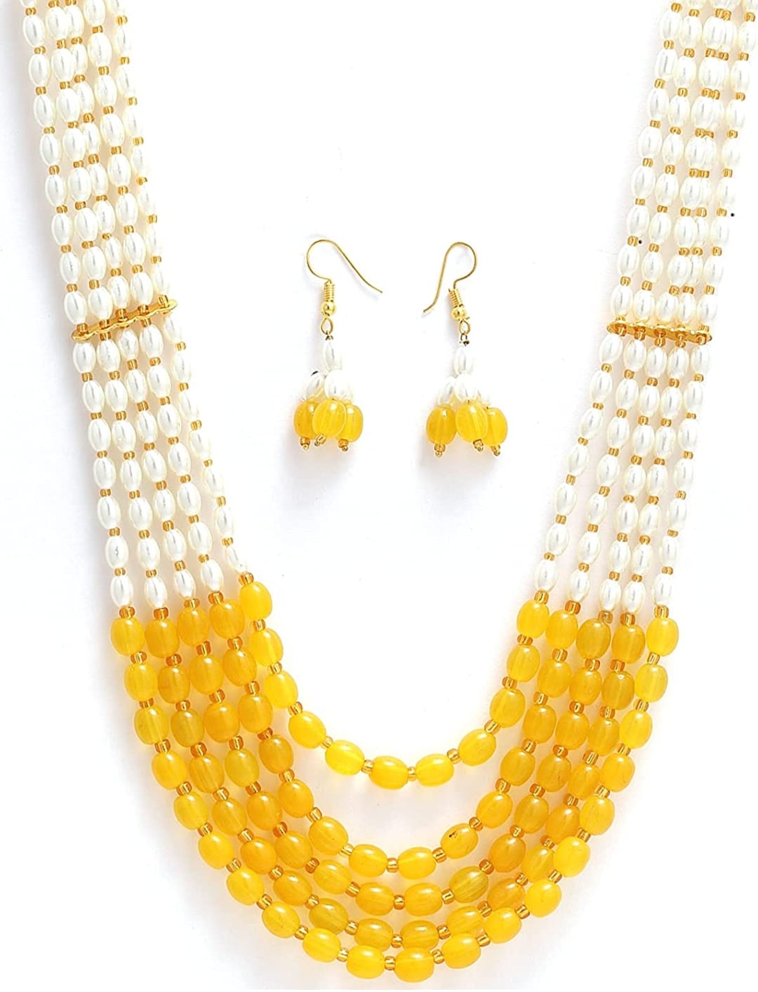 Gold-Plated Quartz & Pearls Beaded Brass Jewellery Set - Image 3