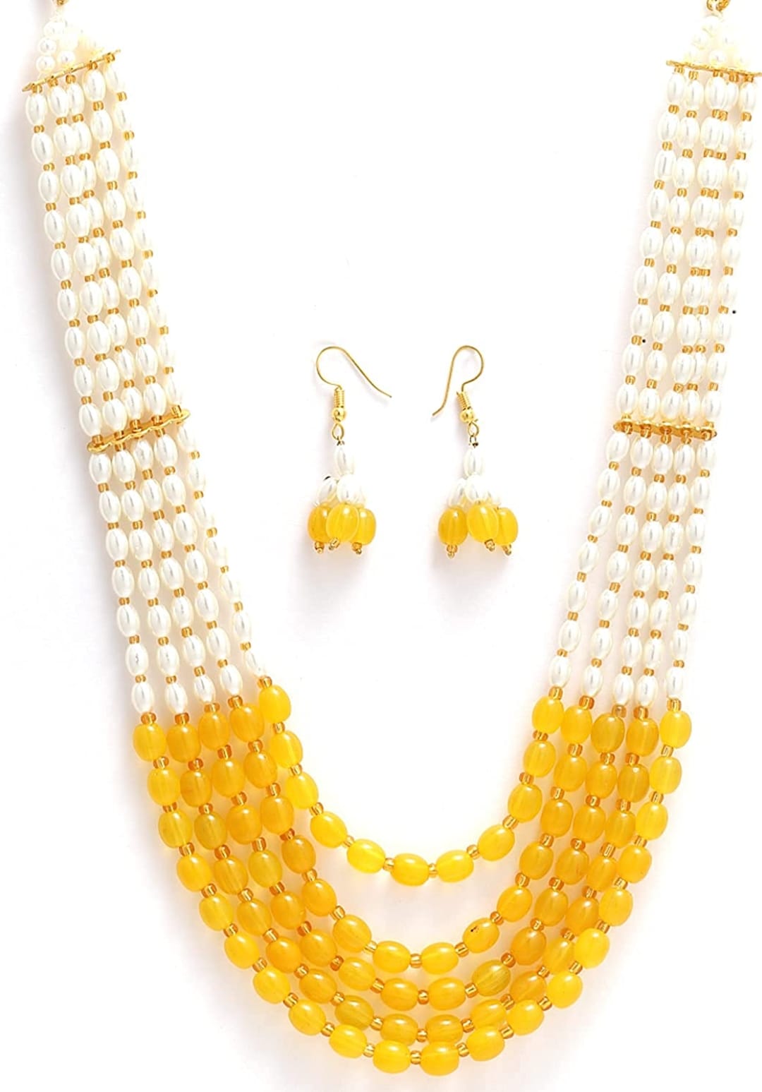 Gold-Plated Quartz & Pearls Beaded Brass Jewellery Set - Image 5