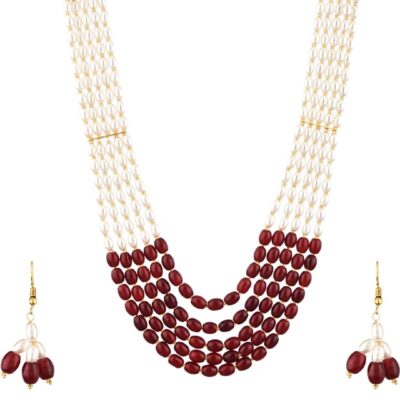 Gold-Plated Quartz & Pearls Beaded Brass Jewellery Set