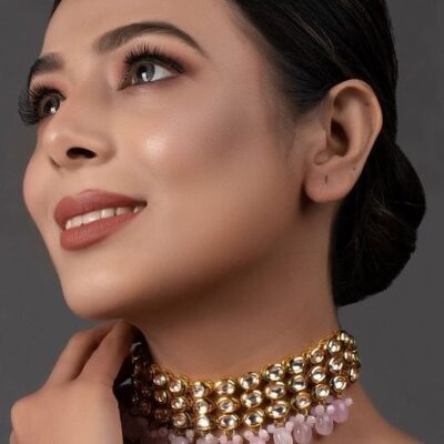 Gold-Plated Kundan-Beaded Necklace & Earrings Set