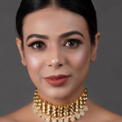 Gold-Plated Kundan-Beaded Necklace & Earrings Set