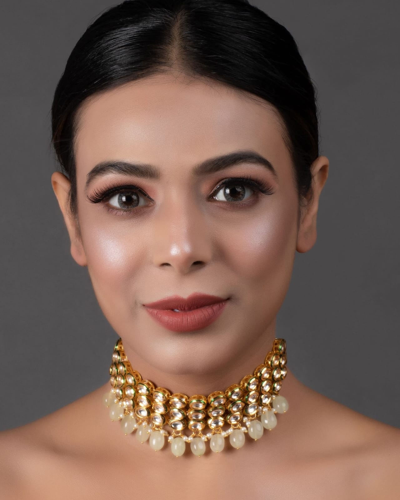 Gold-Plated Kundan-Beaded Necklace & Earrings Set