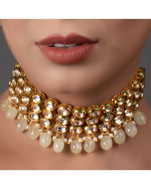 Gold-Plated Kundan-Beaded Necklace & Earrings Set - Image 2