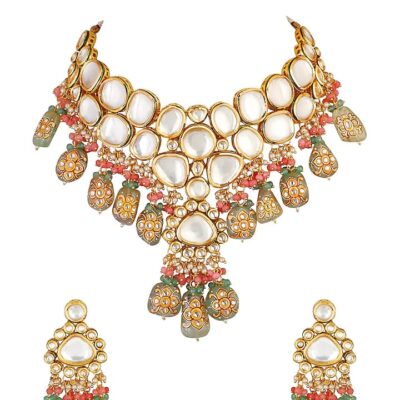 Gold Plated Kundan Pendant Drop Choker Set