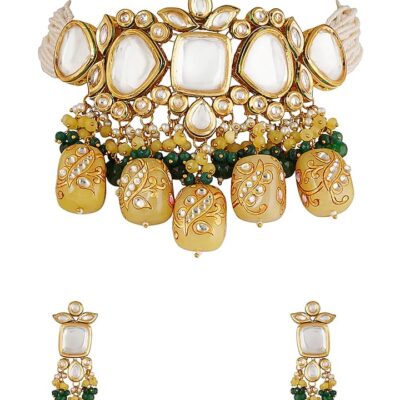 Gold Plated Kundan Pendant Drop Choker Set