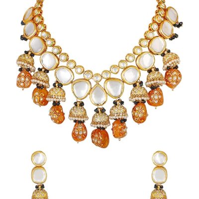 Gold Plated Kundan Pendant Drop Choker Set