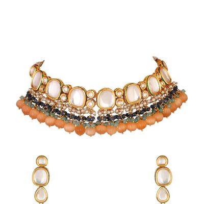 Gold Plated Kundan Pendant Drop Choker Set